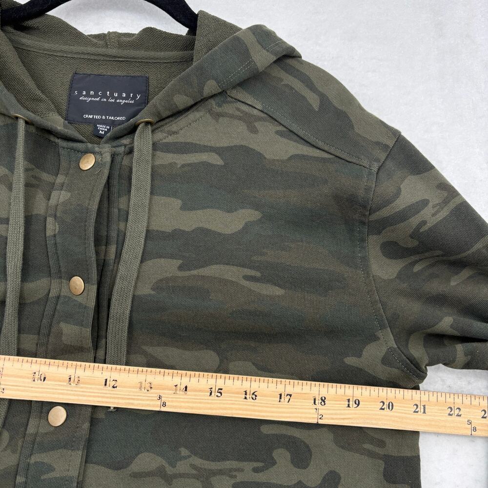 Sanctuary Hooded Jacket Size M Olive Green Camo Full Zip Ruffle Sleeve Hoodie - Picture 11 of 14